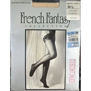 French Fantasy Lace Top Dotted Thigh High Stockings 100% Nylon Nude SIZE M/L